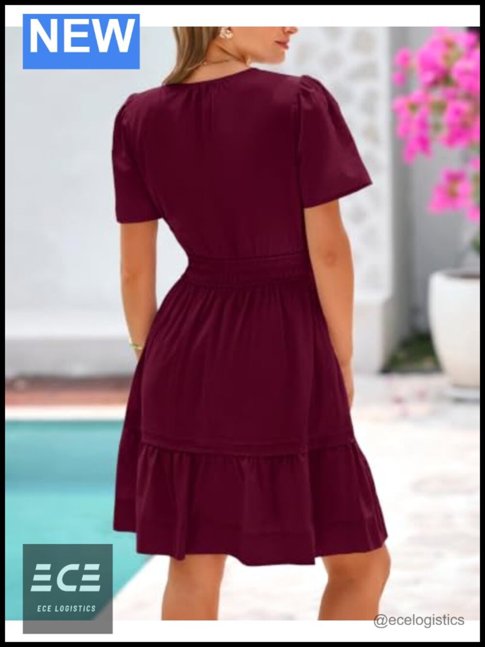 Women's Casual Mini Dress Short Sleeve V Neck A Line Ruched Summer - Picture 2 of 6